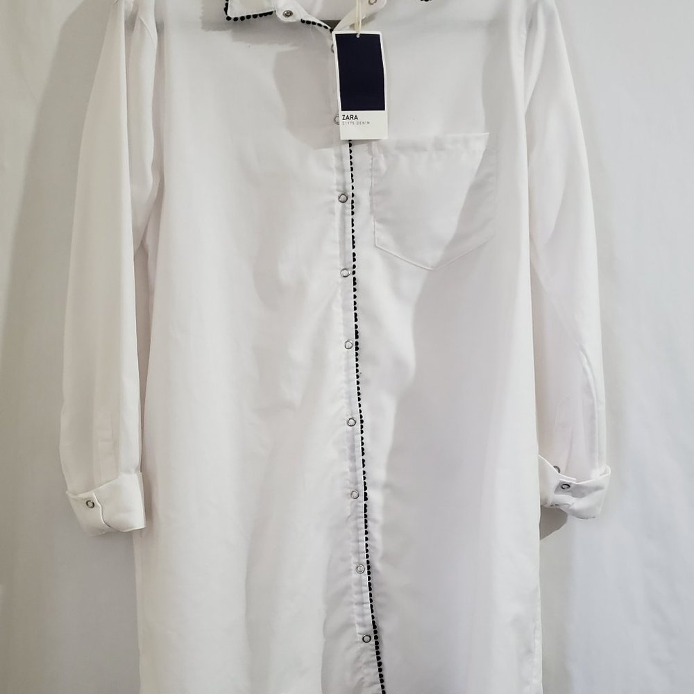 ZARA Oversize White Snap Front Shirt NWT
